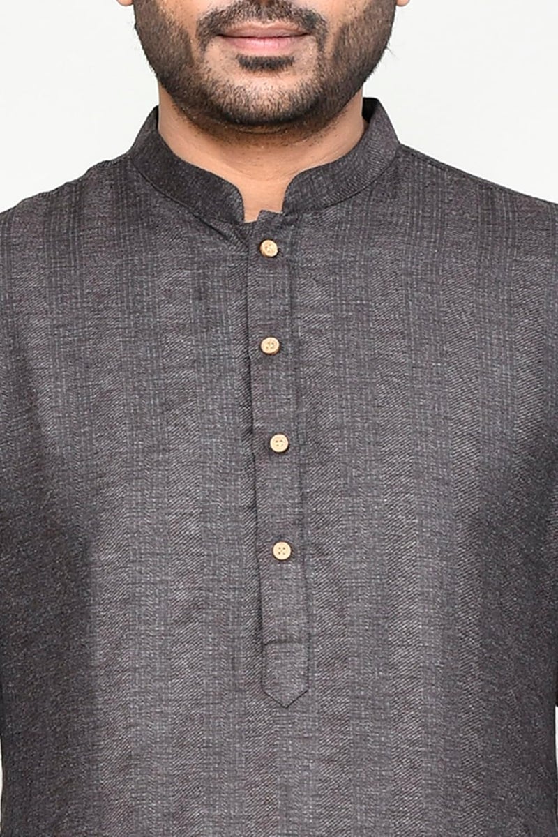 POLY2FAB Men's Cotton Jacquard Striped Kurta with Full Sleeves & Mandarin Collar - Image 5
